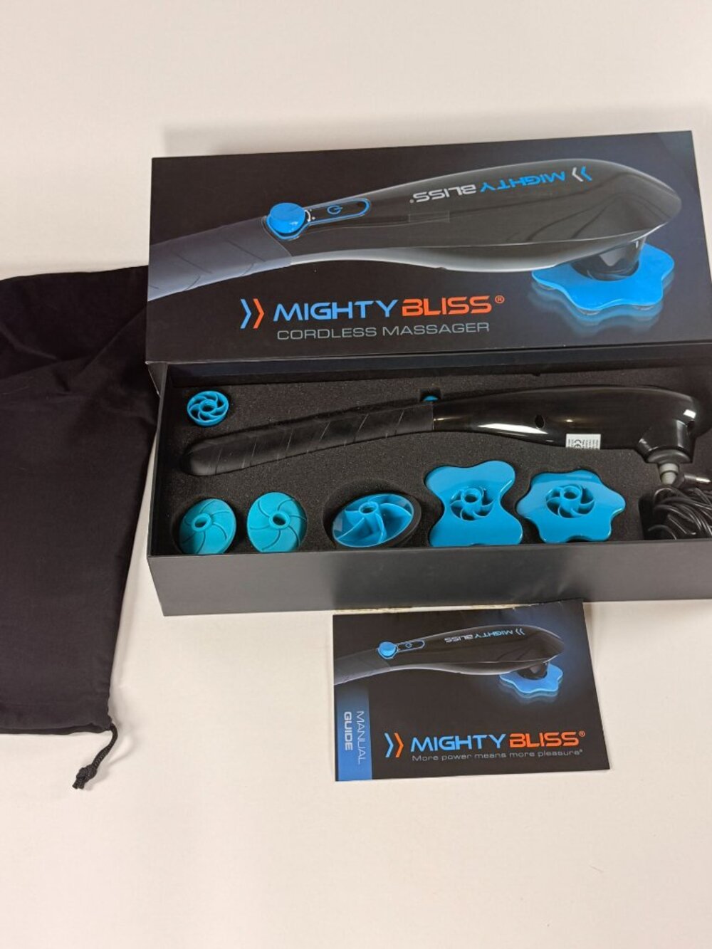 Mighty Bliss Cordless Deep Tissue Body Massager Handheld Electric w/6 Heads